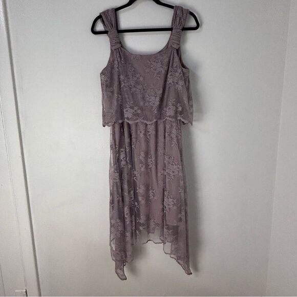 Midnight Velvet Lavender Lace Midi Dress 12 Asymmetrical Feminine Boho Ethereal - Picture 1 of 10